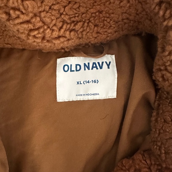 Old Navy Girls Teddy Furry Fuzzy Button Jacket Brown - Picture 2 of 2
